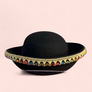 Oscar de la Renta Black Hat with Gold and Multicolor Embellishments